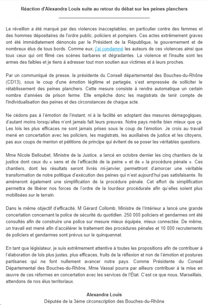 Communiqué de presse : retour du débat sur les peines planchers.